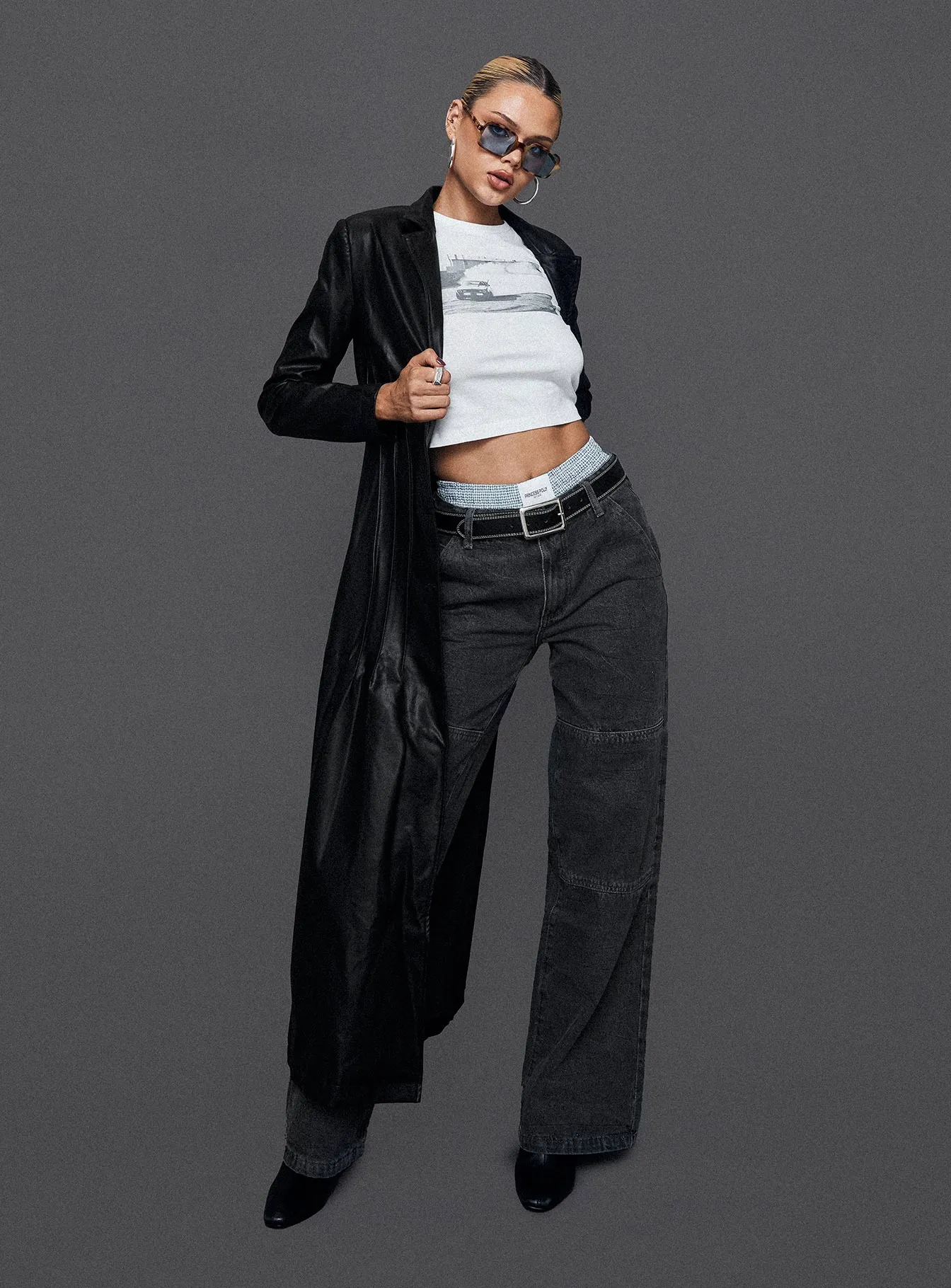 Speak Easy Long Line Faux Leather Coat Black