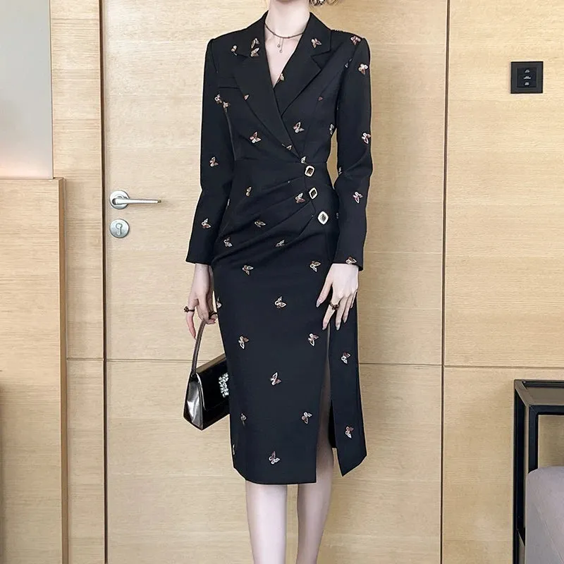 Trend4us Women's Embroidered Butterfly Blazer Dress