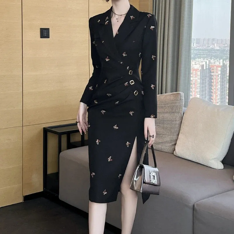Trend4us Women's Embroidered Butterfly Blazer Dress