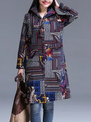 Vintage Printed Hooded Winter Coats