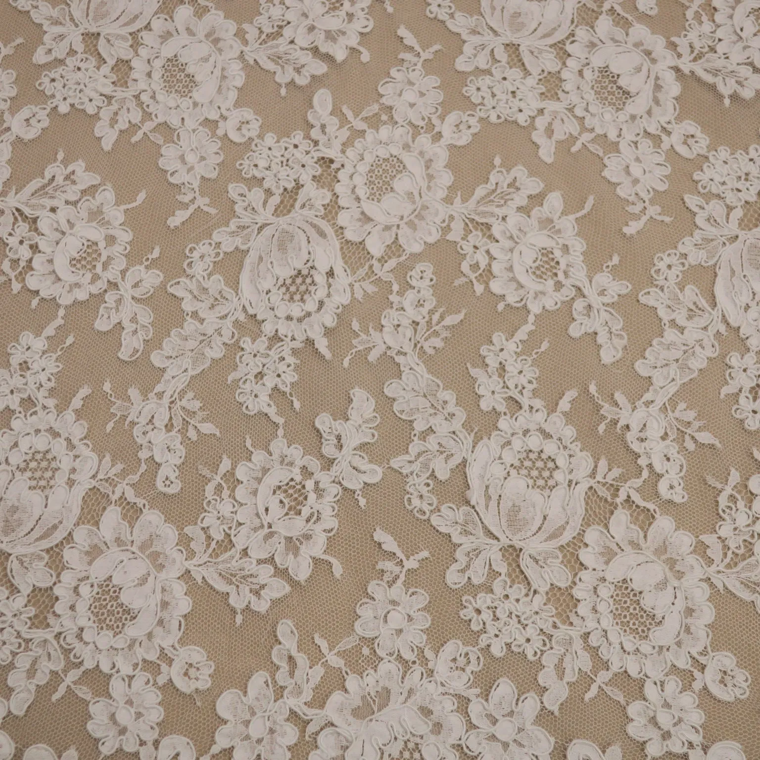 White Embroidered Corded Tulle Double Scalloped Floral Lace