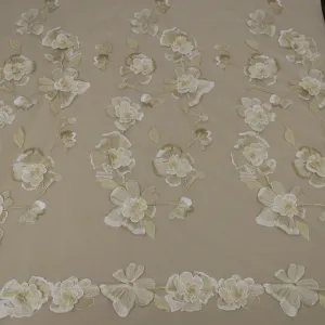 White Tulle with Beige Floral Embroidered Fabric