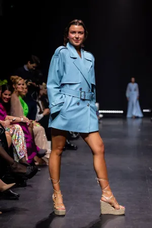 Wild Blue Leather Trench Coat