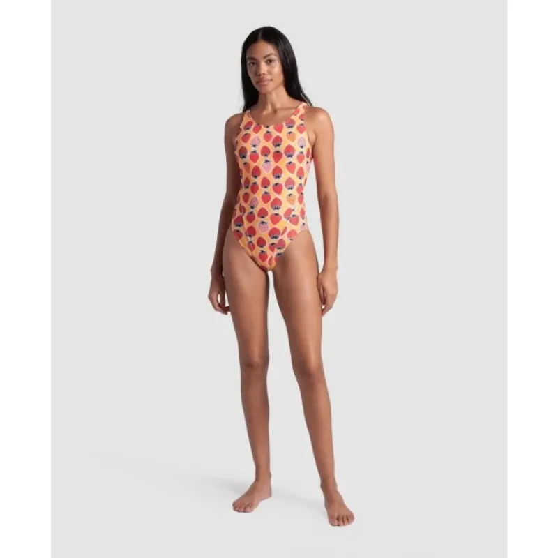 WOMEN'S ARENA SWIMSUIT STRAWBERRY TECH BACK - FLUO RED/ORANGE MULTI