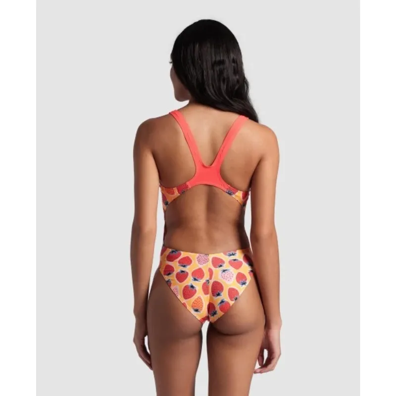 WOMEN'S ARENA SWIMSUIT STRAWBERRY TECH BACK - FLUO RED/ORANGE MULTI