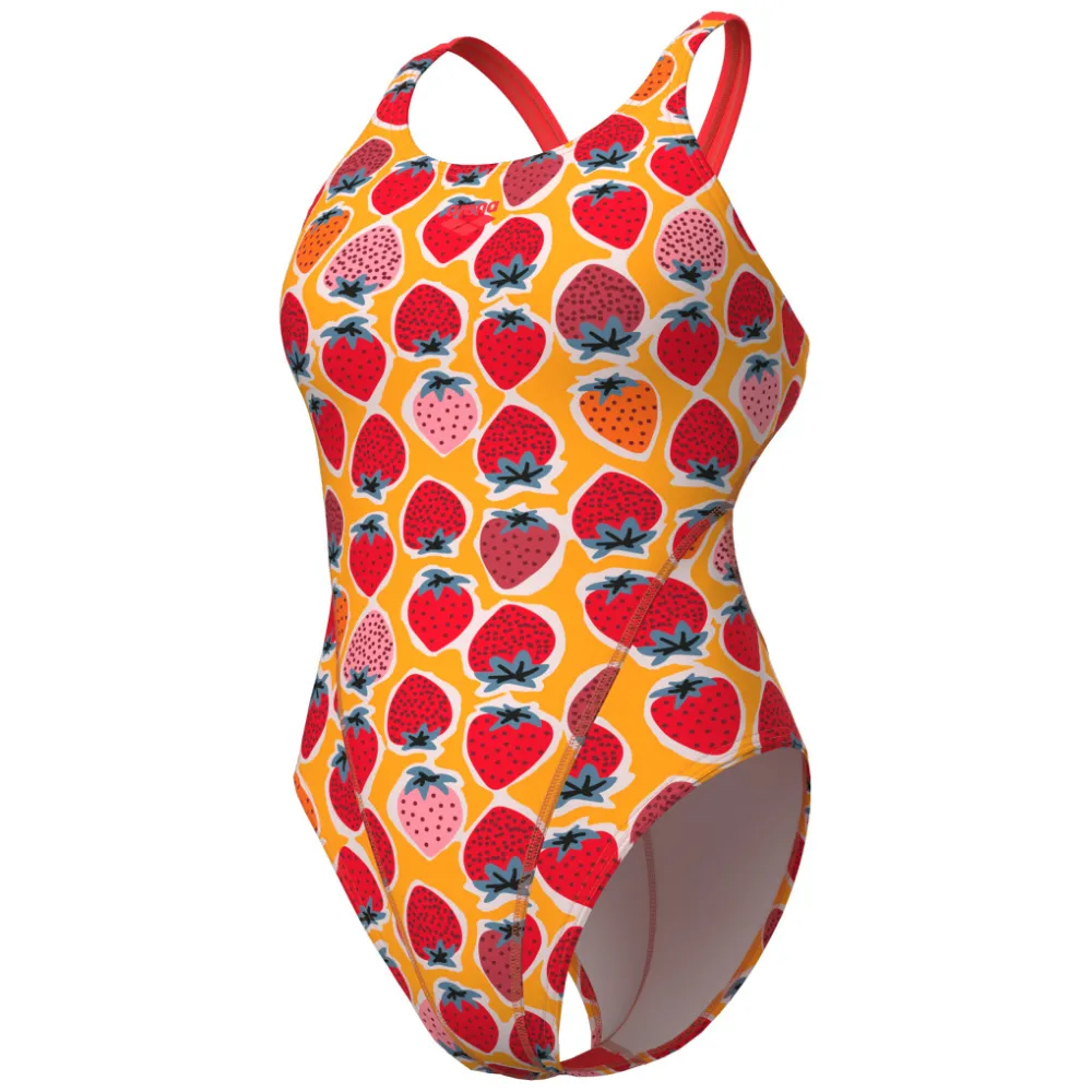 WOMEN'S ARENA SWIMSUIT STRAWBERRY TECH BACK - FLUO RED/ORANGE MULTI