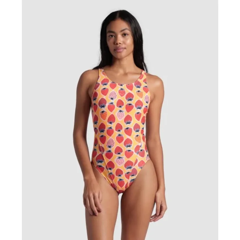 WOMEN'S ARENA SWIMSUIT STRAWBERRY TECH BACK - FLUO RED/ORANGE MULTI