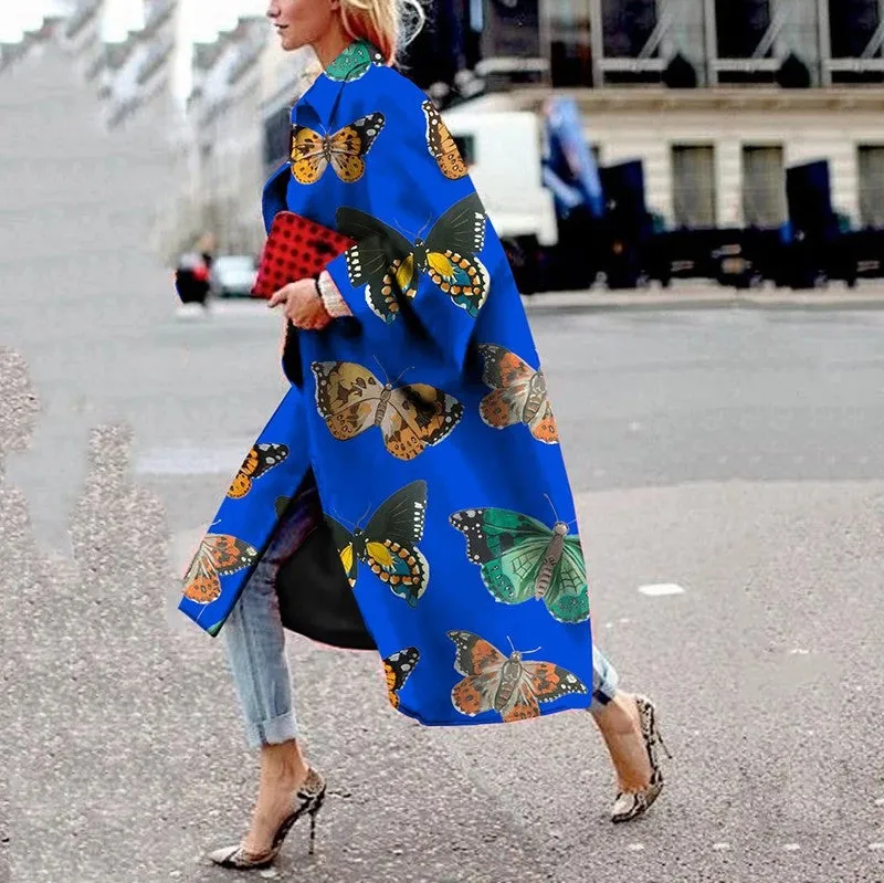 Women's Long Flared Sleeves Printed Loose Coats