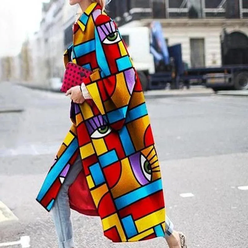 Women's Long Flared Sleeves Printed Loose Coats