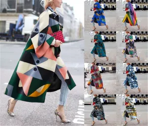 Women's Long Flared Sleeves Printed Loose Coats
