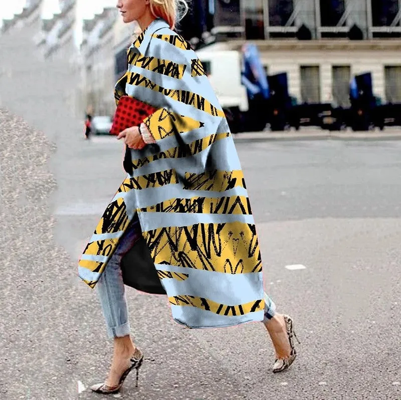 Women's Long Flared Sleeves Printed Loose Coats